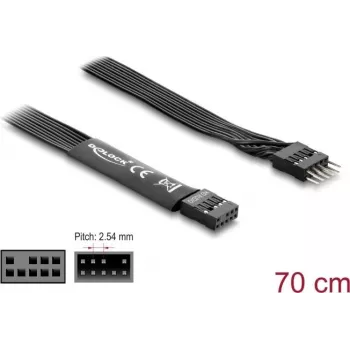 Cabo paralelo DELOCK 86058, 9 pinos para 9 pinos, comprimento 0,7 m, preto