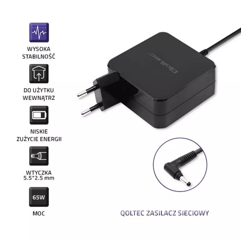 Qoltec 51745 fonte de alimentação/inversor interior 65 W preto