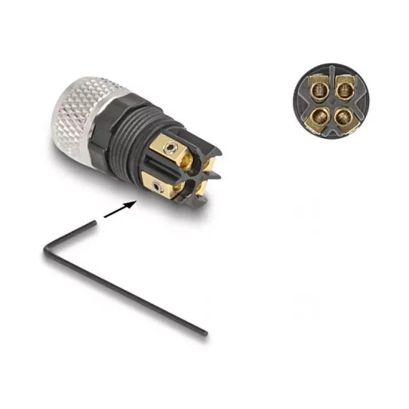 Conector DeLOCK M8 codificação A 4 pinos conector fêmea ligação por parafuso 60532