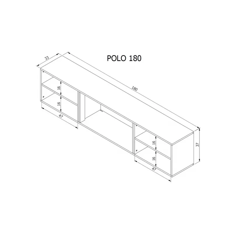 Móvel de TV POLO 180x33x39 preto + lareira branca