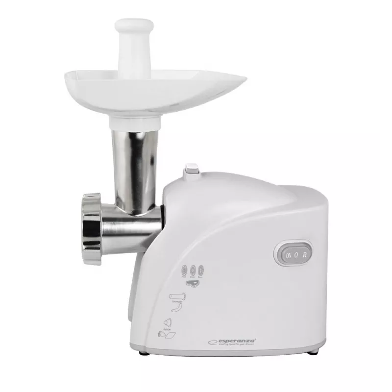 Picadora de carne elétrica ESPERANZA EKM032 — 2200 W, branco, 3 discos perfurados, acessórios kebbe e para salsichas