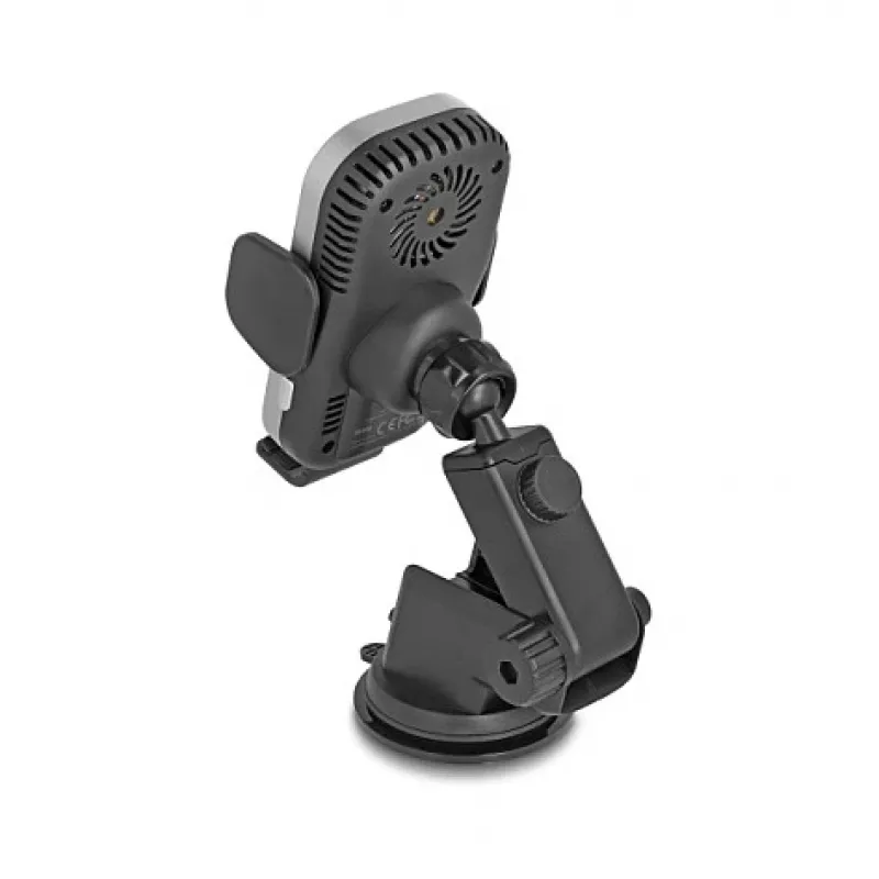 Suporte ativo para automóvel DELOCK 66939 para telemóveis — suporte com ventosa, preto/cinzento, compatível com carregamento sem fios