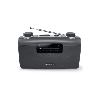 Rádio portátil Muse M-058 R — AM/FM, controlo de volume por botão rotativo, a pilhas ou corrente (230V, 50Hz), Preto/Cinzento