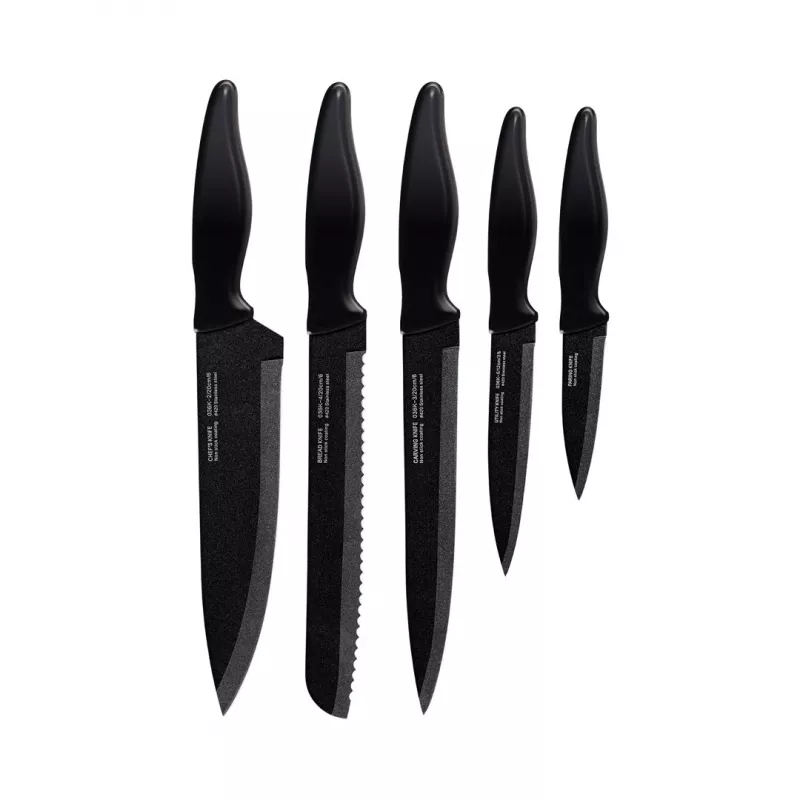 Conjunto de facas de cozinha Smile Sns-3 Tacoma 5 peças, aço inoxidável, revestimento antiaderente, redondo, preto