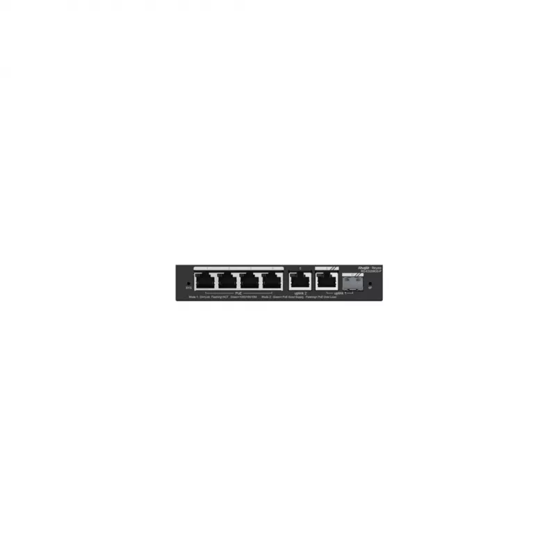 Ruijie Reyee RG-ES206GS-P switch PoE L2 Gigabit inteligente de 6 portas com gestão na nuvem, 4x PoE, 1x Combo/SFP, 54 W, preto