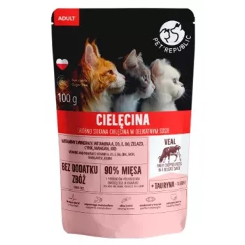 Saqueta para gatos PetRepublic ADULT 100 g — filetes com tiras de vitela