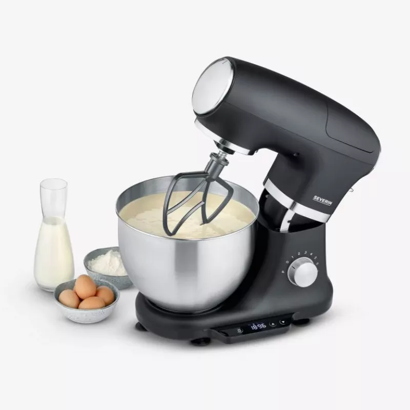 Robot de cozinha Severin KM 3898 1000 W 5,5 L preto aço escovado prateado