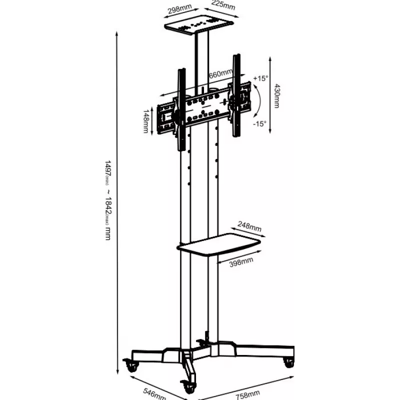 Suporte de TV com rodas TB TB-ST1 para televisores até 75 polegadas (máx. 45 kg), VESA 600x400