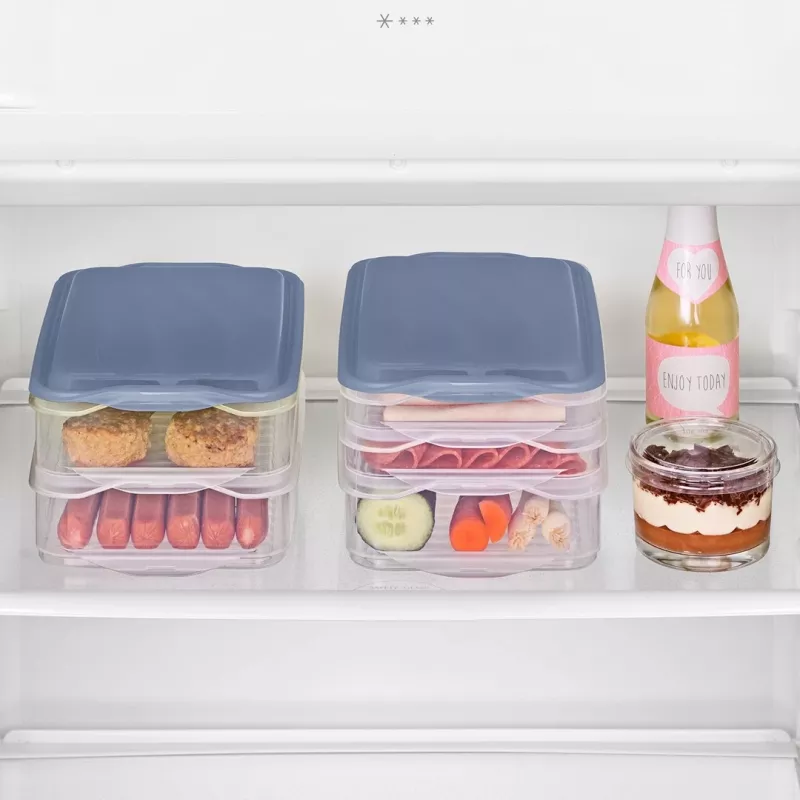 Conjunto de recipientes de armazenamento de alimentos Rotho Rondo 2×0,75 L + 1×1,35 L transparente azul hermético empilhável