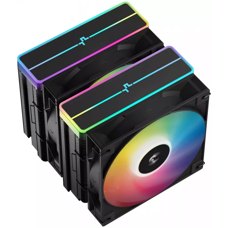Dissipador de ar DeepCool AG620 BK ARGB V2 — ventoinha dupla 120 mm, 6 heatpipes, suporte LGA 1700/AM4/AM5, preto