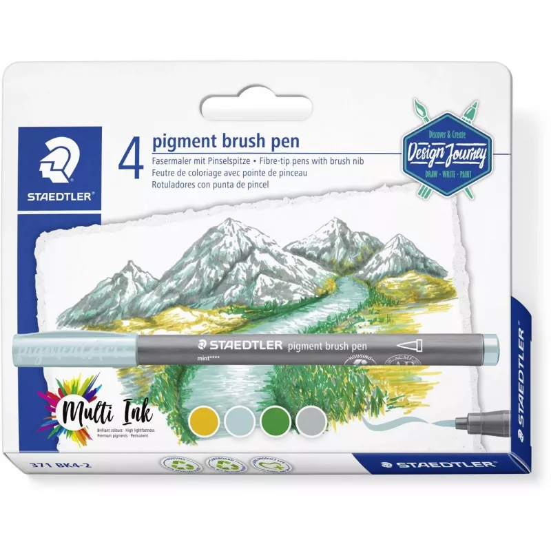 Staedtler Design Journey 371 BK4-2 conjunto de marcadores de pincel de pigmento, Lake Colors, 4 peças