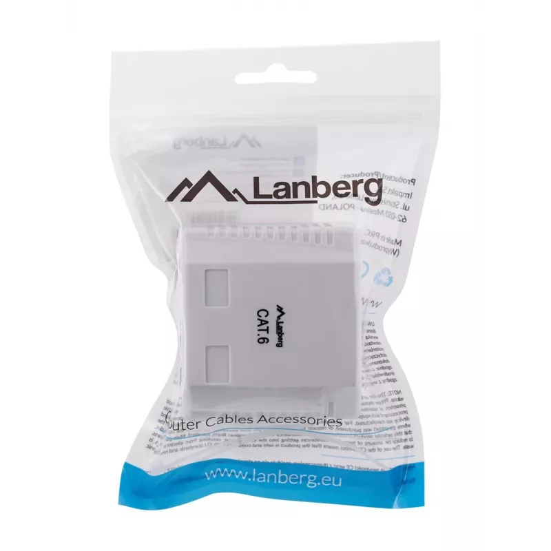 LANBERG tomada de superfície RJ-45 Cat6 OU6-0002-W branco, 2 conectores fêmea, 30×54×57 mm