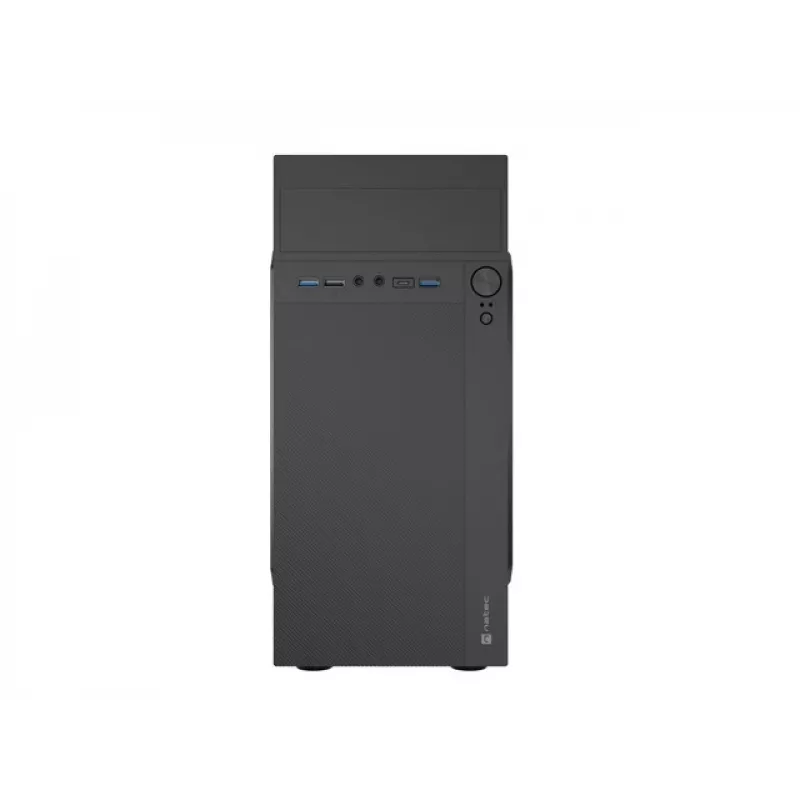 Caixa de PC NATEC Helix Mini Tower preto — microATX/Mini-ITX, 3×3,5 polegadas + 5×2,5 polegadas, GPU 33 cm, ligações USB-C/USB-A