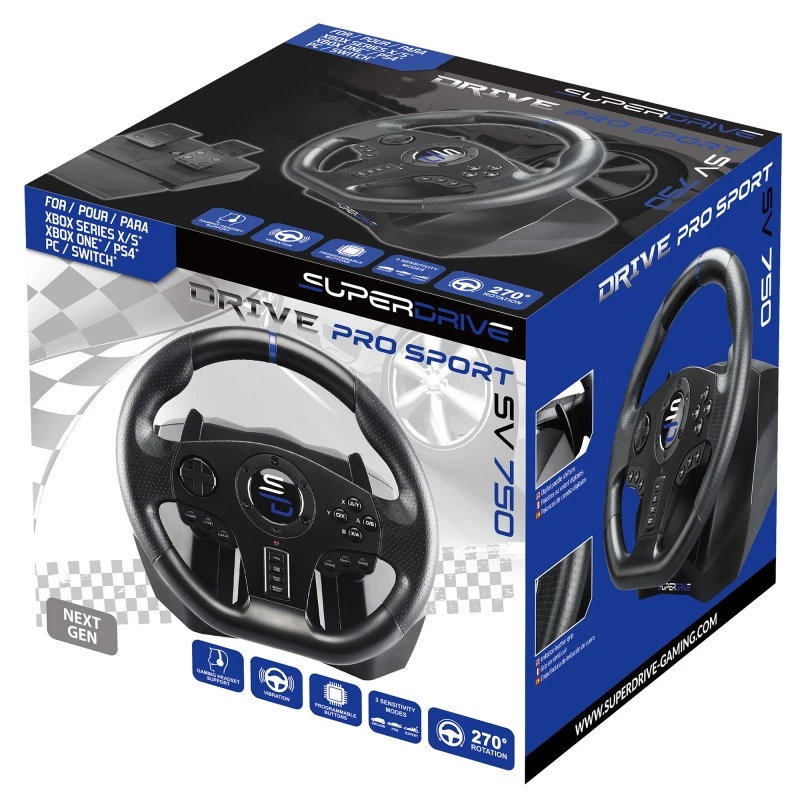 Volante + pedais Subsonic SV750 preto rotação 270° USB