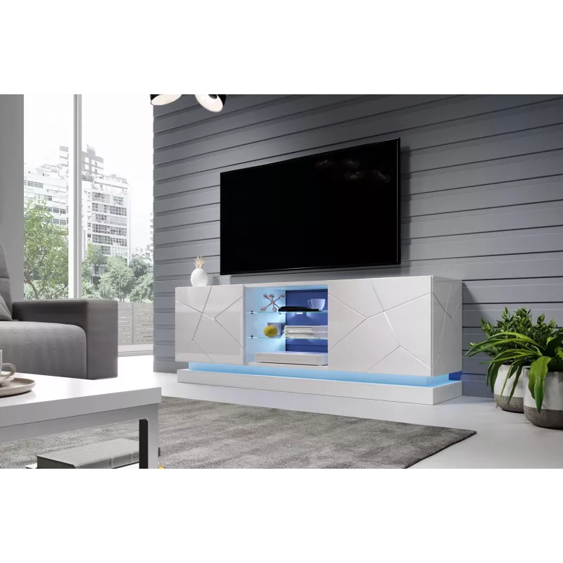 Cama Meble QIU 160 móvel de TV, MDF, branco brilhante