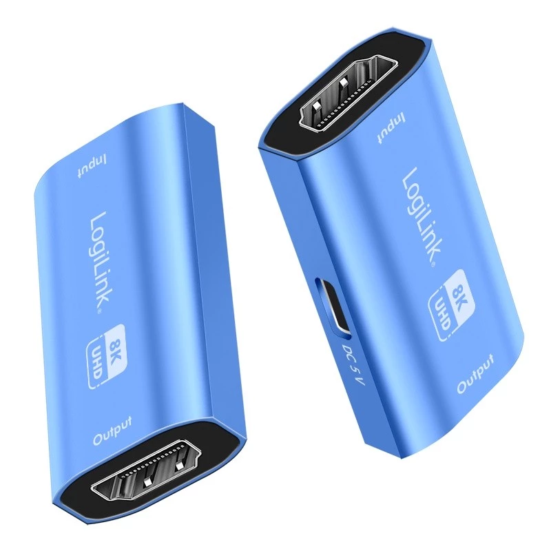 Repetidor HDMI, 20m, 8K 60Hz, HDCP 2.3, alumínio, azul