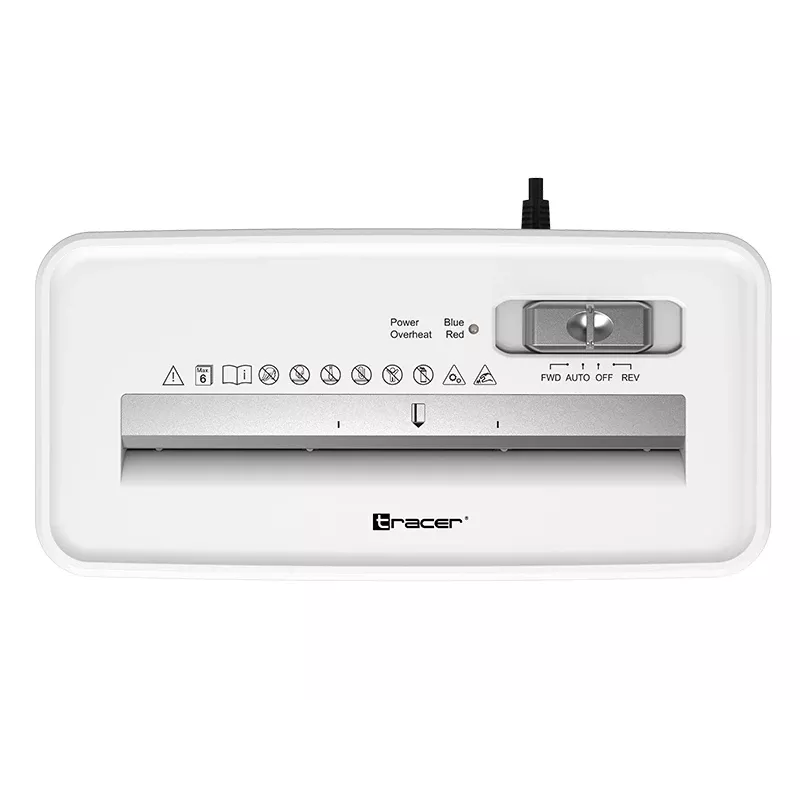 Destruidora de documentos TRACER Tracer 47584 — corte cruzado de 6 mm, até 5–6 folhas, depósito de 10 L, branca