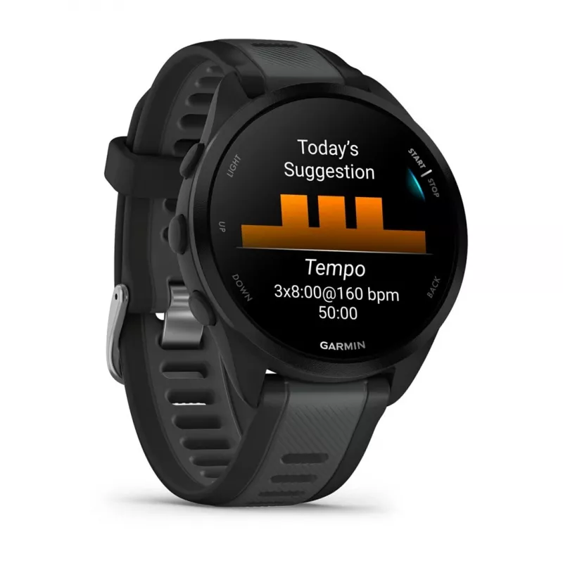 Garmin Forerunner 165 Music relógio desportivo GPS 43 mm, AMOLED 1,2" 390 x 390, 4 GB, bracelete de silicone, perímetro do pulso 126–203 mm, preto/cinzento ardósia (010-02863-30)