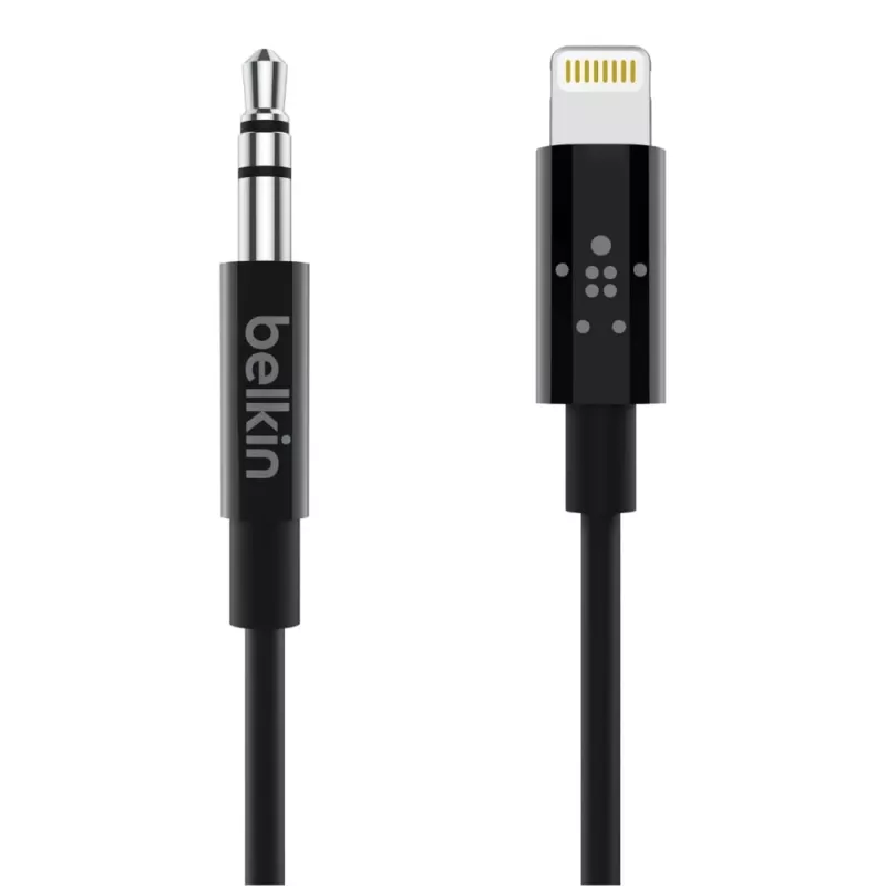 Cabo Belkin Lightning para jack de auscultadores - Lightning macho para ficha mini jack estéreo macho - 91,4 cm - Preto - para Apple iPhone (Lig