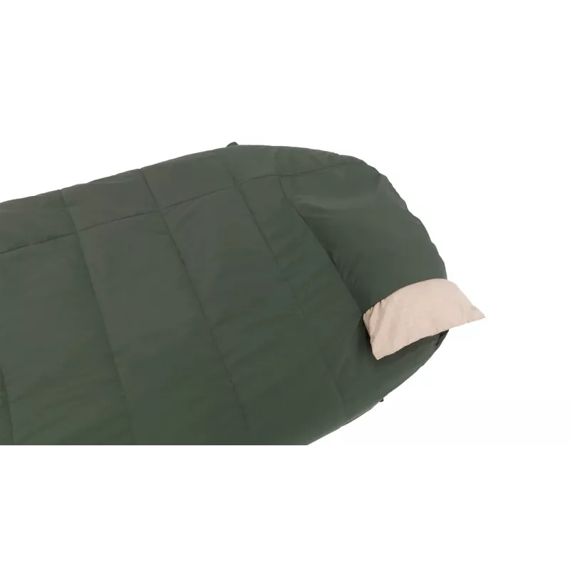 Saco de dormir semirretangular Outwell Caldera Lux — poliéster, 800 mm de largura, 2200 mm de comprimento, altura máxima do utilizador 190 cm, verde