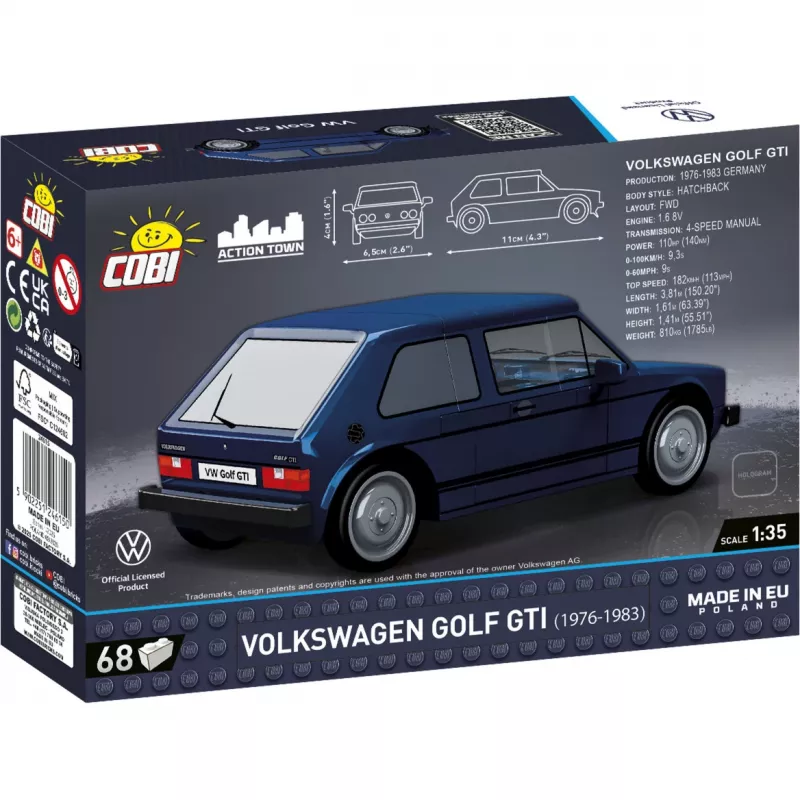 Cobi Volkswagen Golf GTI (1976–1983) conjunto de construção, azul, 1:35, 68 peças