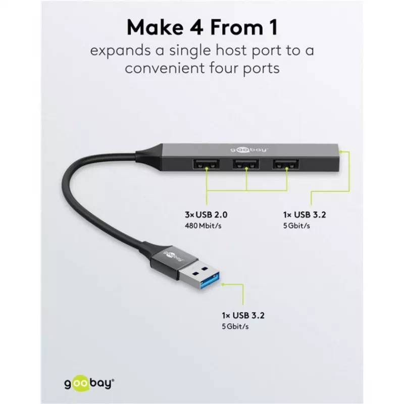 Hub USB Goobay 74456 Type-A 5000 Mbit/s cinzento-claro