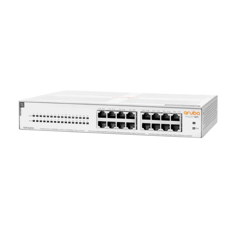HPE Aruba Networking Aruba Instant On 1430 16G Class4 PoE 124W não gerido L2 Gigabit Ethernet (10/100/1000) Power over Ethernet (PoE) 1U branco