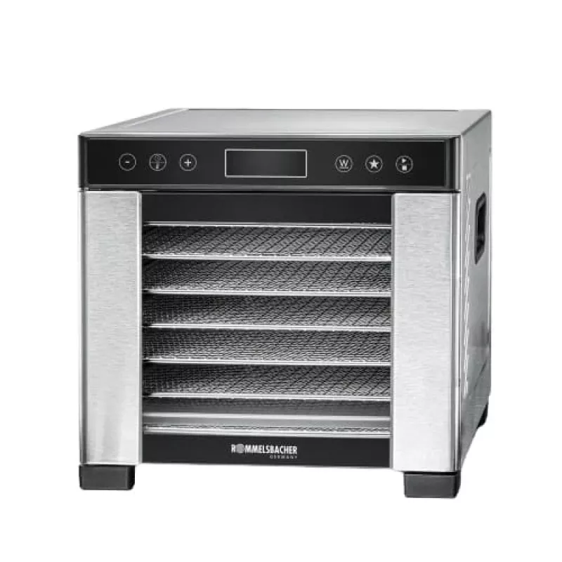 Rommelsbacher DA 650 desidratador de alimentos 600 W, 7 tabuleiros, 35–75 °C, temporizador 99 h, aço inoxidável/preto