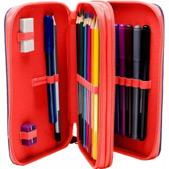 Estojo de lápis Kids Euroswan 2 fechos com acessórios Spiderman vermelho-azul