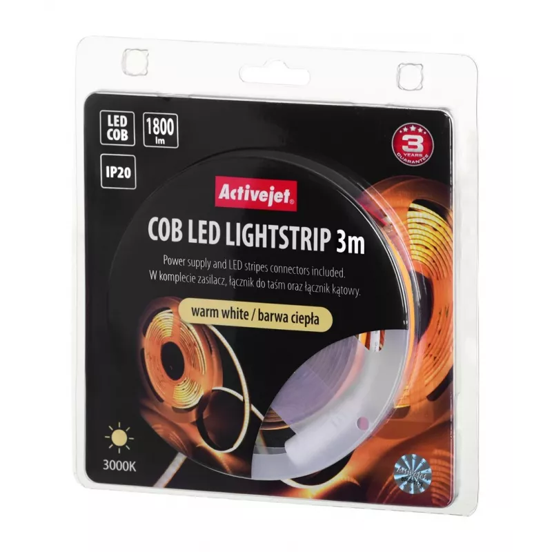Fita LED universal Activejet AJE-COB 3m luz quente para interior