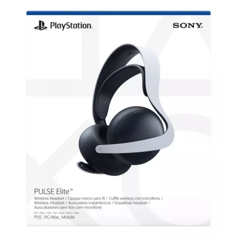 Headset Sony PULSE Elite com fios e sem fios arco de cabeça gaming Bluetooth base de carregamento preto, branco