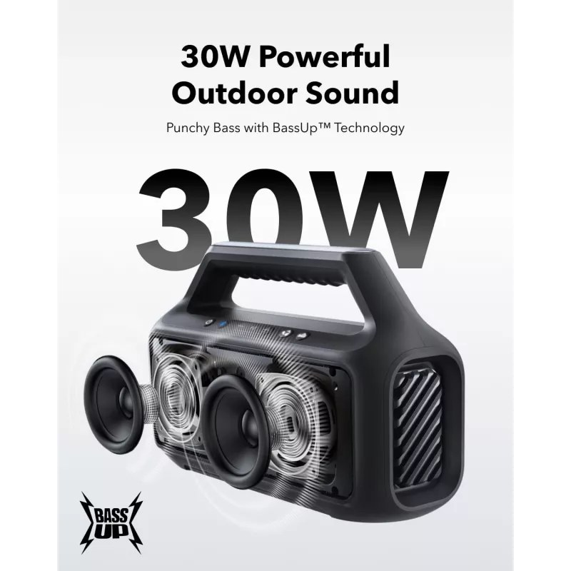 Altifalante estéreo portátil Anker Soundcore Boom 2 SE — 2.0 canais, 30 W RMS, sem fios, preto