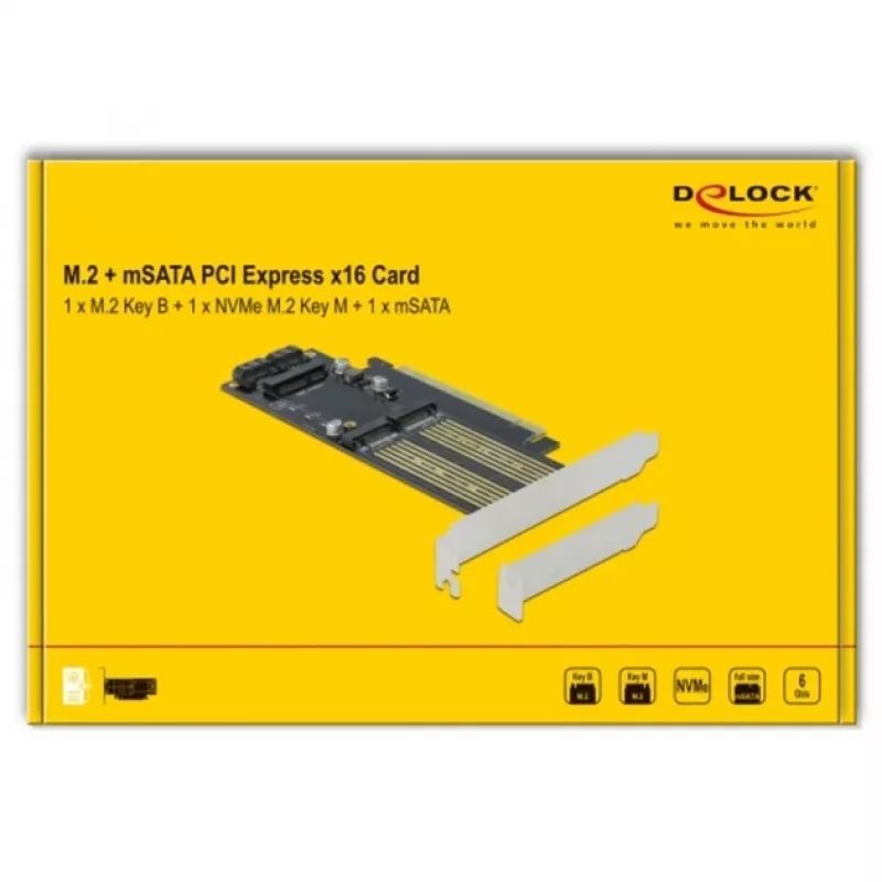DeLOCK - Controlador de memória - mSATA, M.2 - M.2 Card / mSATA Low-Profile - SATA 6Gb/s, PCIe 4,0 x16 (90486)
