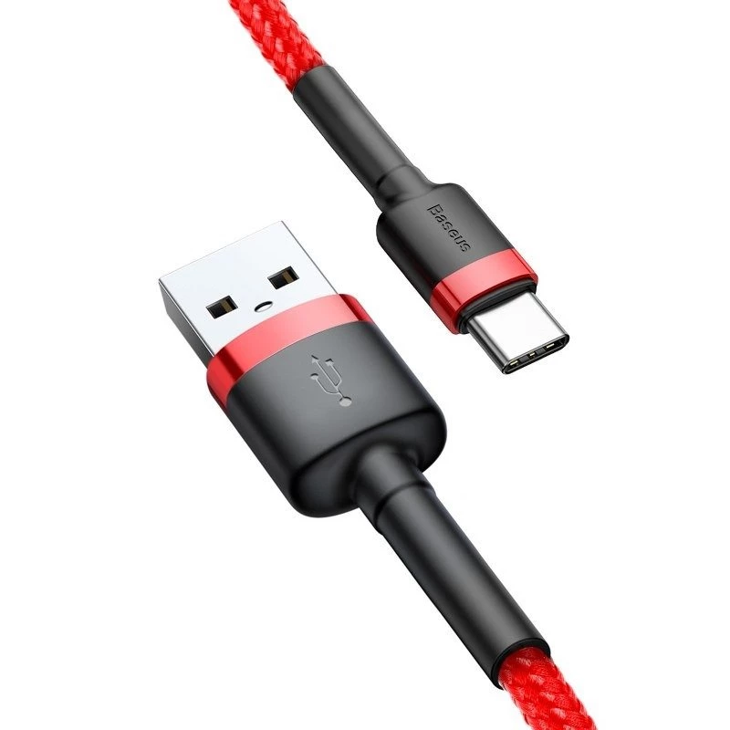 Cabo USB 2.0 A para USB-C Baseus CATKLF-B09 1m QC3.0 trançado em nylon vermelho, carregamento rápido e sincronização de dados