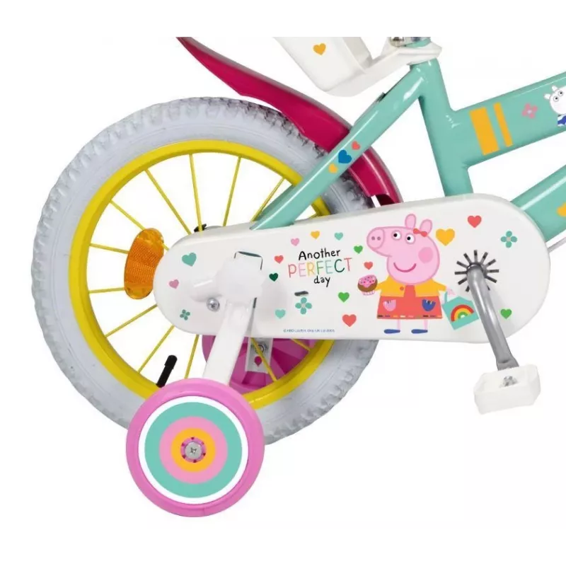 Bicicleta infantil Toimsa Peppa Pig rodas de 14 polegadas, verde, para cerca de 3–5 anos, travões de aro dianteiro e traseiro, pneus de ar