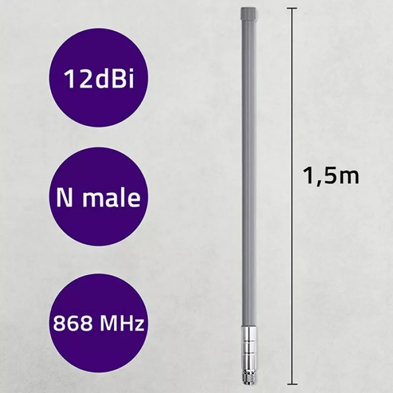 Antena LoRa exterior QOLTEC 12 dBi 868 MHz, cabo de 1,5 m