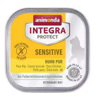 Comida húmida para gatos Animonda Integra Protect Sensitive Pure Chicken 100 g, sem cereais, sem glúten, para gatos adultos, apoio a alergias