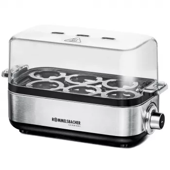 Ovoqueira Rommelsbacher ER 600 — ovoqueira elétrica, capacidade 6 ovos, 400 W, aço inoxidável, tampa transparente