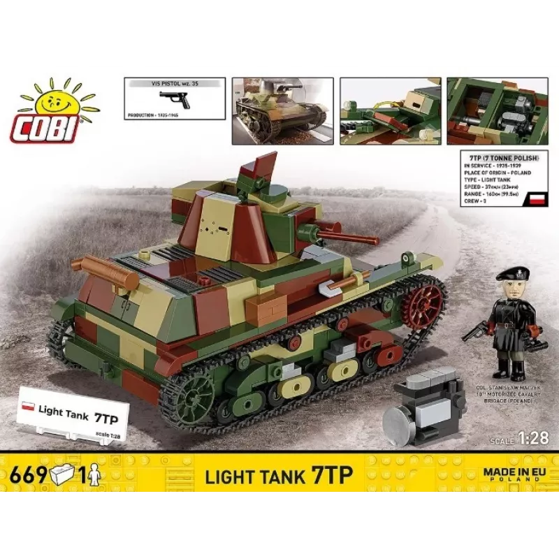 Blocos de construção Cobi Carro de combate ligeiro 7TP modelo, 669 peças, COBI-2661