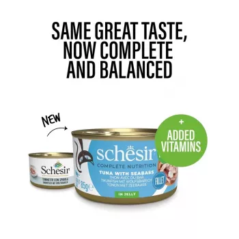 Alimento húmido para gatos Agras Pet Foods Schesir Atum com robalo 85 g saqueta, 13 % proteína, 2,5 % gordura, 82 % humidade