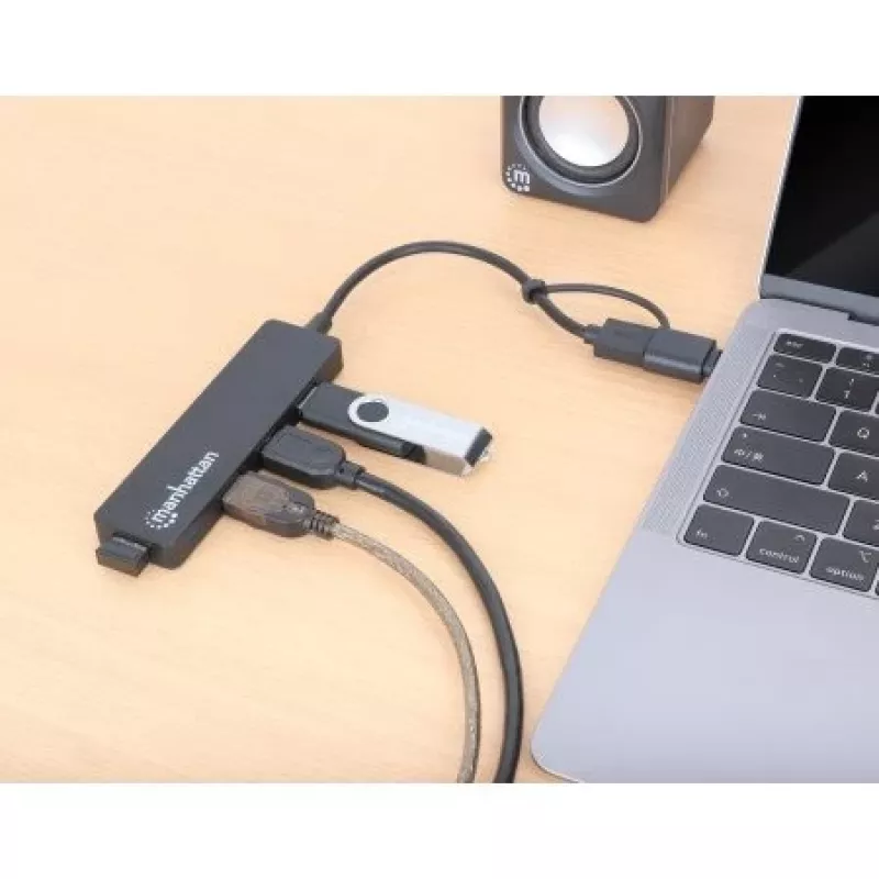 Dock/Hub Combo Manhattan USB-C e USB-A, Portas (4): USB-A (x4), 5 Gbit/s (USB 3.2 Gen1 aka USB 3.0), alimentado por USB (não requer fonte de alimentação externa)