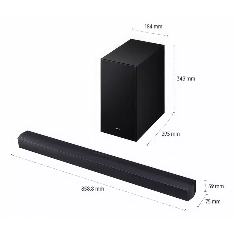 Barra de som Samsung HW-B450F/EN 2.1 canais Bluetooth com subwoofer sem fios, 300 W RMS, Dolby Audio, ARC