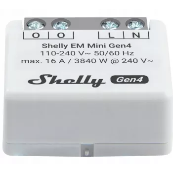 Relé inteligente Shelly Relay EM Mini Gen4 1 canal Wi‑Fi Matter Zigbee Bluetooth 8A, 110–240V, contador de energia