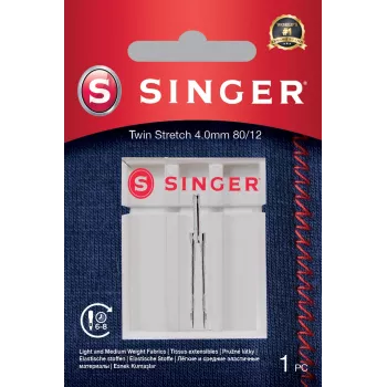 Singer | Agulha dupla elástica, decorativa, 4.0 80/12 1 unidade