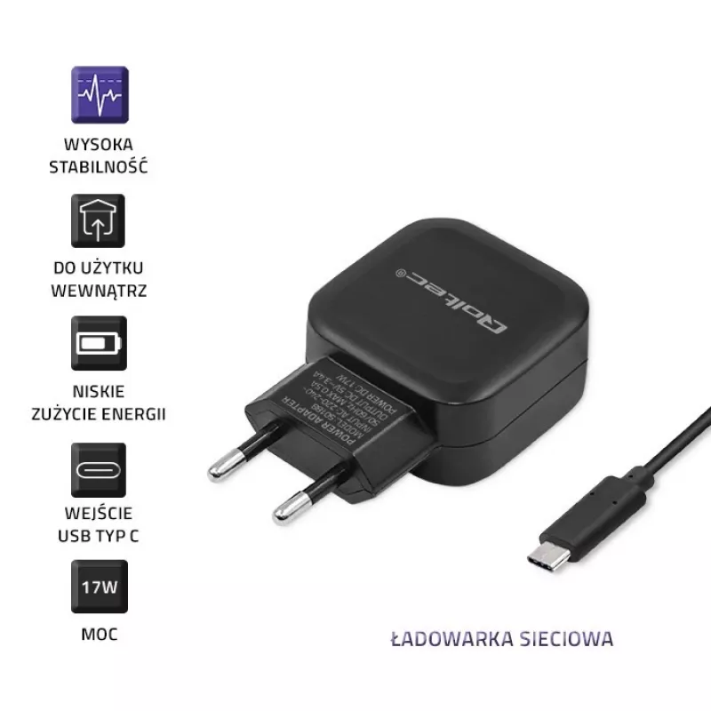 Carregador Qoltec 50188 para dispositivos móveis portátil, smartphone, smartwatch, tablet, telefone, universal preto AC, DC interior
