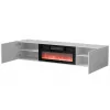 Móvel de TV Cama Meble TULA com lareira elétrica, 1830×350×370 mm, tampo e moldura branco mate