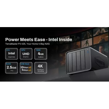 Network Attached Storage TERRAMASTER F4-425 NAS com Intel Celeron N5095 Quad-Core 2 GHz, 4 GB DDR4