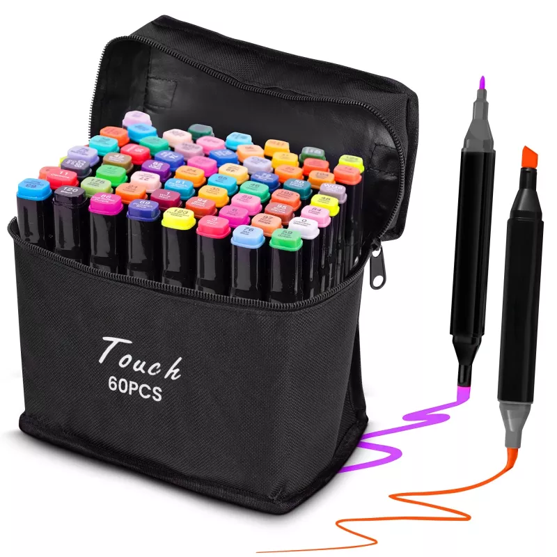 Conjunto de marcadores Extralink MARKERY 60SZT — 60 unidades, pontas de pincel e redondas, cores preto/coral/mint/moka/sky