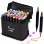 Conjunto de marcadores Extralink MARKERY 60SZT — 60 unidades, pontas de pincel e redondas, cores preto/coral/mint/moka/sky
