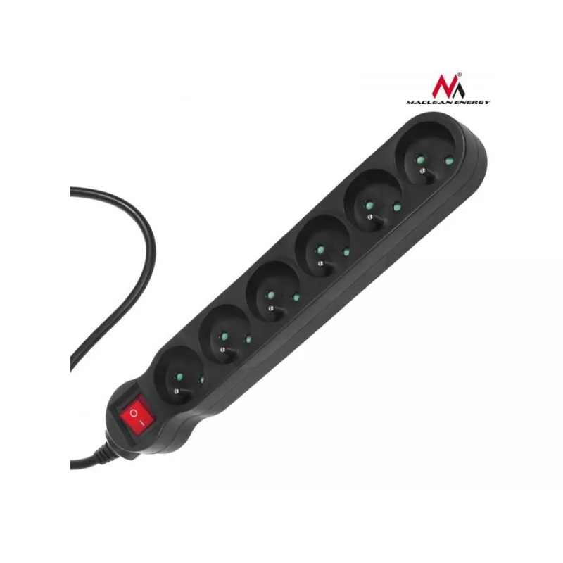 Extensão elétrica Maclean MCE187 3m 6 tomadas AC interior preto